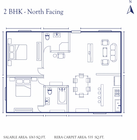 3 BHK Floor Plan – Raunaq Liverpool, 1530 sqft